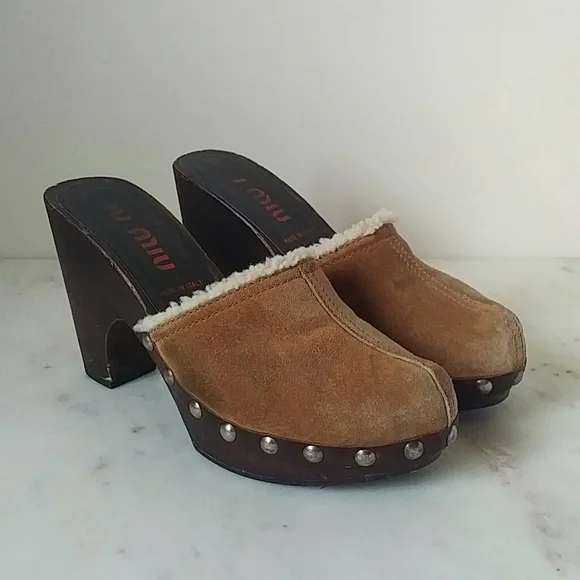 MIU MIU - vintage studded shearling mules - Picture 2 of 6